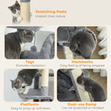 69" Cat Tree, Multi-Level Cat Tower with 2 Condos and 3 Hammocks